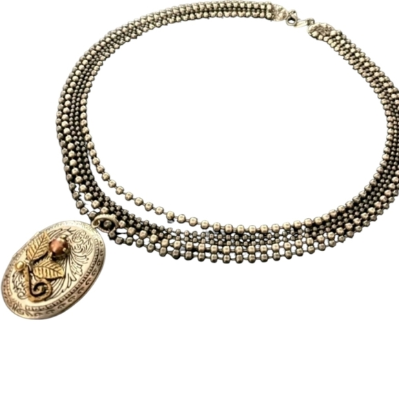 Coldwater Creek Multi Strand Locket Necklace 5 Row Silver Tone Bead Style Chain - Picture 10 of 10